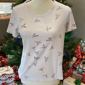 Time and Tru Hummingbird Print Short Sleeve Tee - White